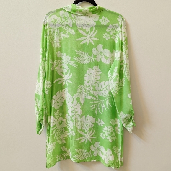 Vintage Tropical Floral Button-Up Sheer Silk Tunic Swim Cover - Picture 4 of 12